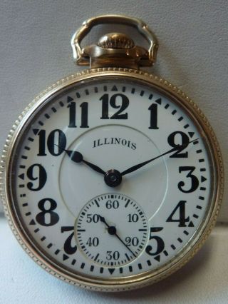 Circa 1928 Illinois 60 Hr Mdl 14 Bunn Special 16sz 21j Pocket Watch W/ Bunn Case