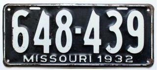 Missouri 1932 License Plate,  Depression Era Antique