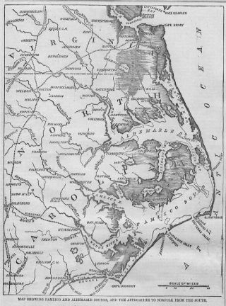 Civil War 1862 Map Norfolk Virginia Albemarle Sounds Roanoke Beaufort History