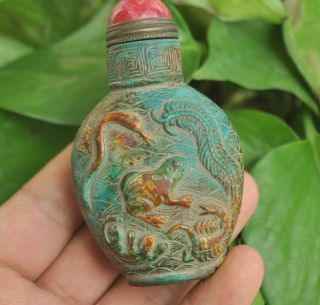 Chinese Ancient Old Hard Jade Hand - Carved Pendant Necklace Snuff Bottle M003