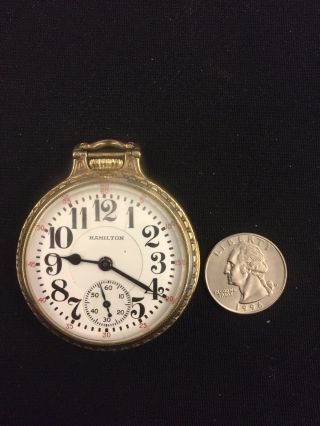 1945 992b Hamilton Pocket Watch 10k Gf 16 Size Runs Bar Over Crown Boc Case