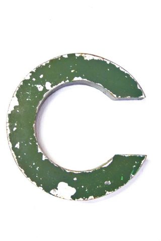 1930s French Metal Letter C Shop Sign Painted Green Industrial 10 " Tall