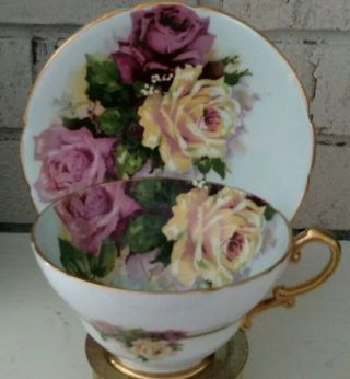 Stanley Vintage Bone China Tea Cup & Saucer Light Blue With Large Cabbage Roses