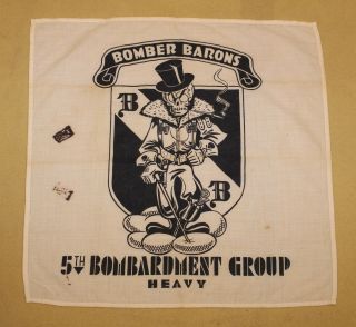 Vtg 1940s Wwii 5th Bomb Group Bomber Barons Bombardment Usaaf Banner Flag Scarf