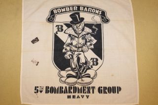 Vtg 1940s WWII 5th Bomb Group Bomber Barons Bombardment USAAF Banner Flag Scarf 2