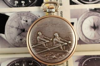 Gorgeous Longines 1928 Pocket Watch 0.  900 Silver 46.  8 Mm 1880 Cal.  Rowing Scene