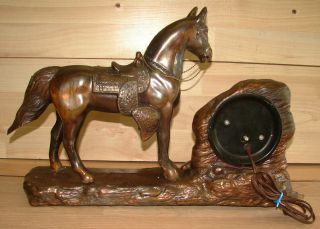 VINTAGE 1950 ' S GILBERT CAST BRASS/METAL WESTERN HORSE MANTLE SHELF CLOCK 3