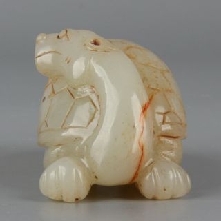 Chinese Exquisite Hand - carved Dragon turtle Carving Hetian jade statue 3