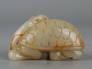 Chinese Exquisite Hand - carved Dragon turtle Carving Hetian jade statue 4