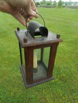 Early 19th Century American Painted Wood Barn Lantern.  Early Red Candle Lantern