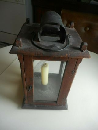 Early 19th Century American Painted Wood Barn Lantern.  Early Red Candle Lantern 2