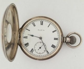 Antique 1913 Year Elgin Sterling Silver Half Hunter Pocket Watch 16s