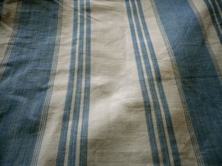 Antique French Wide Stripe Indigo Blue Primitive Rustic Cotton Ticking Fabric