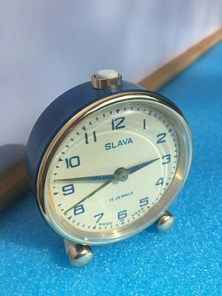 Vintage Mechanical Alarm Clock Slava 11 Jewels Russia Russian Ussr Soviet 1960s