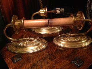 SET (3) Antique Vintage 1920 ' s Deco GOLD GILT BRASS ELECTRIC candle SCONCES pair 4