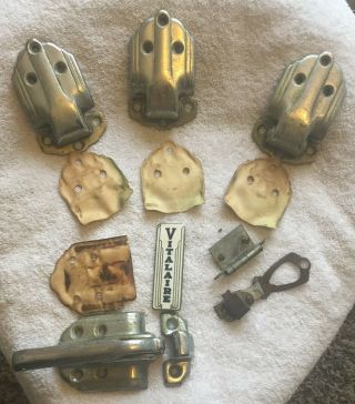 Antique Vintage Vitalaire Box Latch,  Metal Hinges With Paper Gaskets