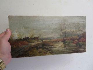 really old PAINTING oil on canvas LANDSCAPE signed 3