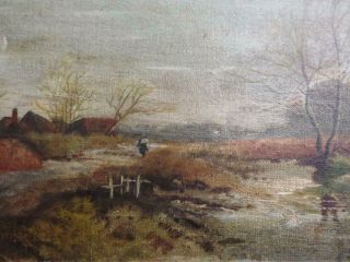 really old PAINTING oil on canvas LANDSCAPE signed 4