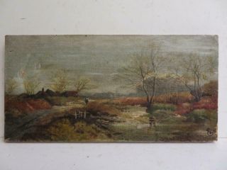 really old PAINTING oil on canvas LANDSCAPE signed 6