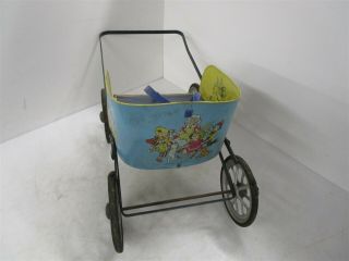 Rare Vintage Muskin Mfg.  Co.  Toy Metal Baby Doll Stroller USA 2