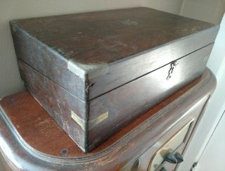 Antique 19th c Wooden Slope\Lap Desk with Esterbrook pen & crystal ink wells 8