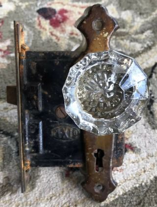 Vintage Antique Pexto Glass Door Knobs Skeleton Keyholes Lock Set Pair Hardware