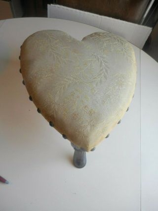 Antique Hand Made Upholstered Heart Foot Stool.  Rare Unusual Heart Shaped Stool