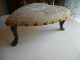 Antique hand made Upholstered HEART Foot Stool.  Rare unusual Heart shaped Stool 2