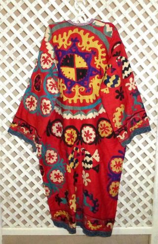 VINTAGE OLD GORGEOUS UZBEK SILK HAND EMBROIDERY ROBE CHAPAN JACKET CAFTAN 1413 4