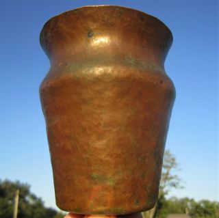 Antique Patina Arts & Crafts Mission Design Hammered Copper Art Vessel Vase Cup