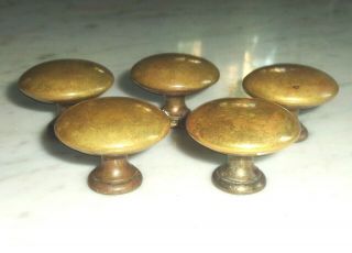 Hollow Brass Cabinet Drawer Pull Knobs 1 3/8inch Set Of 5 Flared Stem Vintage