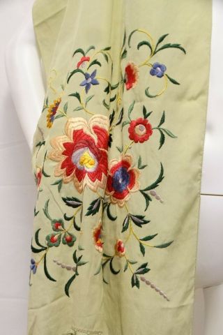 1920 ' s Flapper EMBROIDERED SILK SHAWL SCARF Vibrant Flowers Long Fringe 4