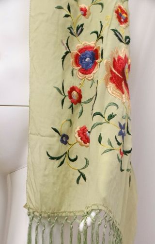 1920 ' s Flapper EMBROIDERED SILK SHAWL SCARF Vibrant Flowers Long Fringe 5