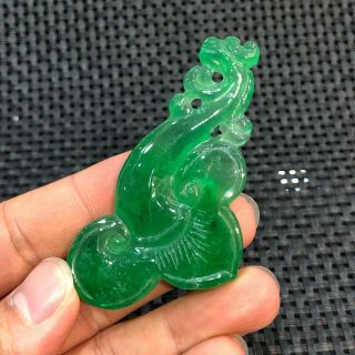 Rare Chinese Handwork Green Ice Jadeite Jade Dragon & Ruyi Collectible Pendant
