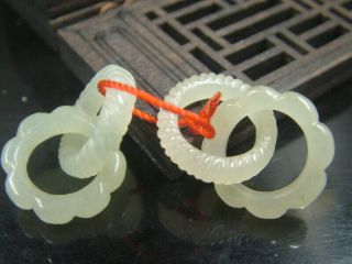 Antique Chinese Celadon Nephrite Hetian Jade A Ear - 2 - Rings Pendants