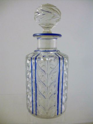 Baccarat Cologne Bottle Laurier Pattern Blue Accents Circa 1916