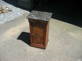 French Antique Small Chestnut Side Table With Marble Top