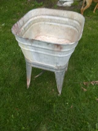 Vintage Galvanized WASH TUB on STAND w/WHEELS,  Garden Beer Cooler Wedding Decor 5