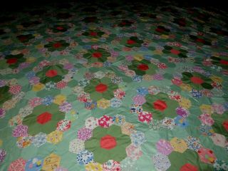 Vintage Quilt Top,  Grandmas Flower Garden,  Hand Pieced