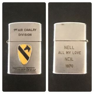 1st Air Cavalry Division Lighter,  The First Team Engraved Lighter 1970,  Vietnam