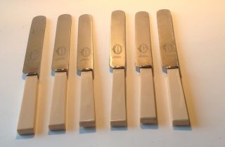 6 FIRTH STAINLESS Deco SUPERIOR CO Sheffield KNIVES Celluloid Butter Knife,  box 2