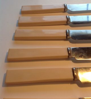 6 FIRTH STAINLESS Deco SUPERIOR CO Sheffield KNIVES Celluloid Butter Knife,  box 5