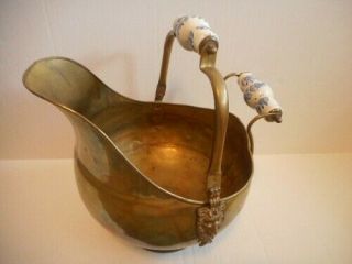 Vintage Copper/brass Lion Head Coal Fireplace Ash Scuttle Bucket With Handle