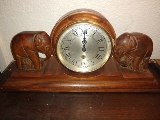 Tribal Carved Elephant Mantle Clock Seth Thomas 7 - Jewels Untested/parts/repair