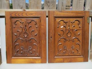 Vintage Carved Wooden Panels Plaques Antique French Old Wood Doors Shell Floral