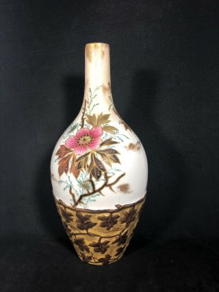 Antique Royal Bonn Germany Hand Painted Vase Gold Leaves Flowers 9 3/4” 21g