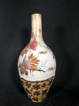 Antique Royal Bonn Germany Hand Painted Vase Gold Leaves Flowers 9 3/4” 21G 4