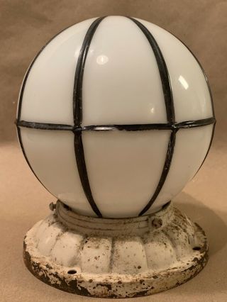 Antique Round Glass Globe Porch Light Faux Metal With M.  E.  P.  Inc Shade Holder