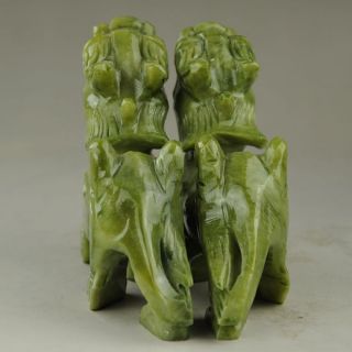 Chinese Natural green Jade Dragon Pixiu Statue Pair 7