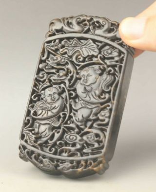 Chinese old natural jade hand - carved buddha flower pendant 3.  4 inch 2